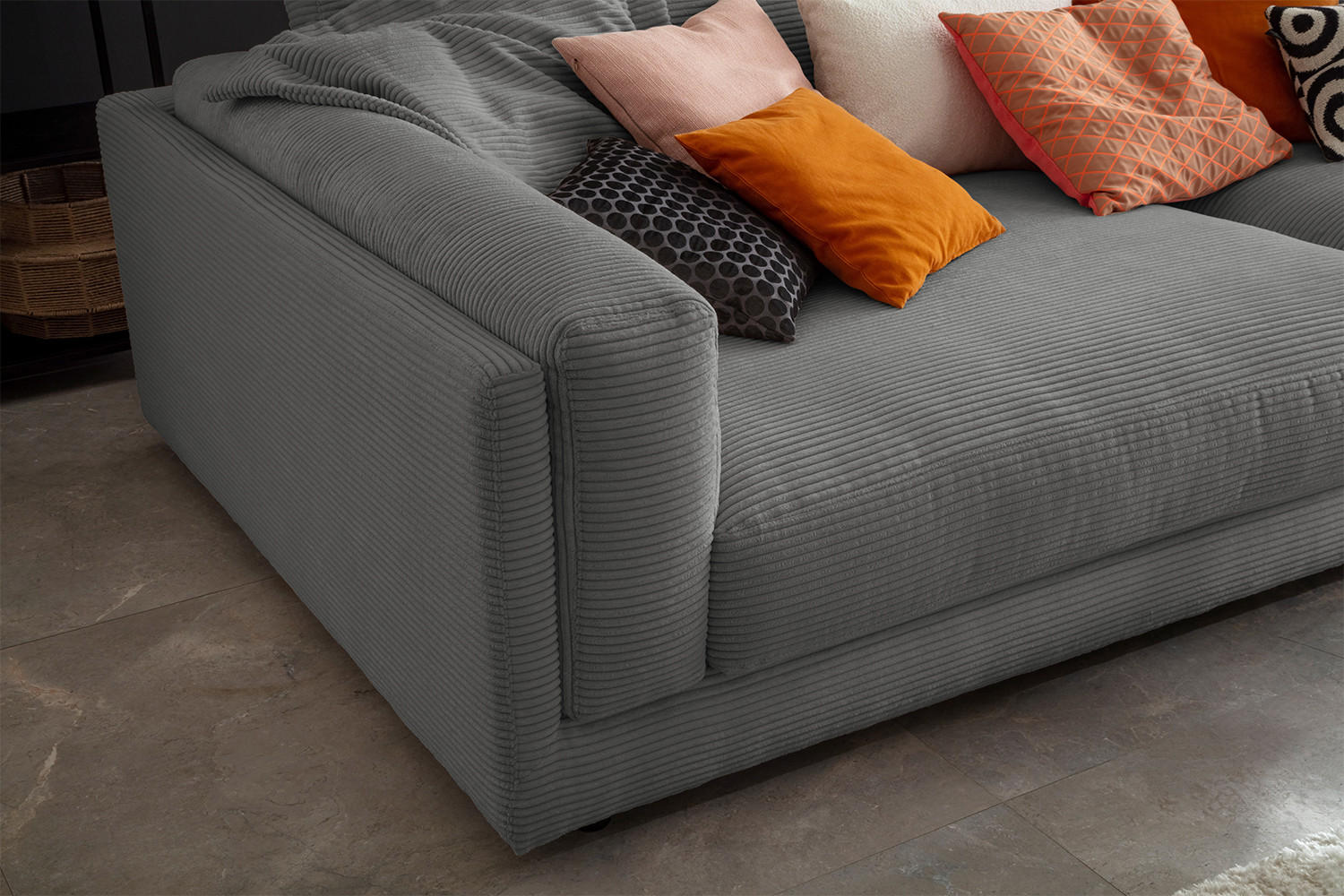 BIG SOFA RAINA Grau Cord - Schwarz/Grau, Kunststoff/Textil (294/85/150cm) - KAWOLA