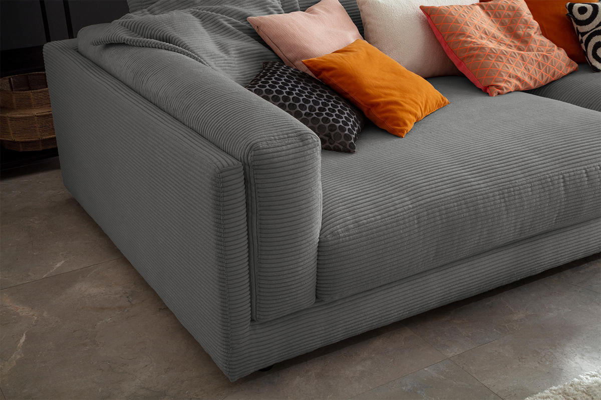 BIG SOFA RAINA Grau Cord - Schwarz/Grau, Kunststoff/Textil (294/85/150cm) - KAWOLA