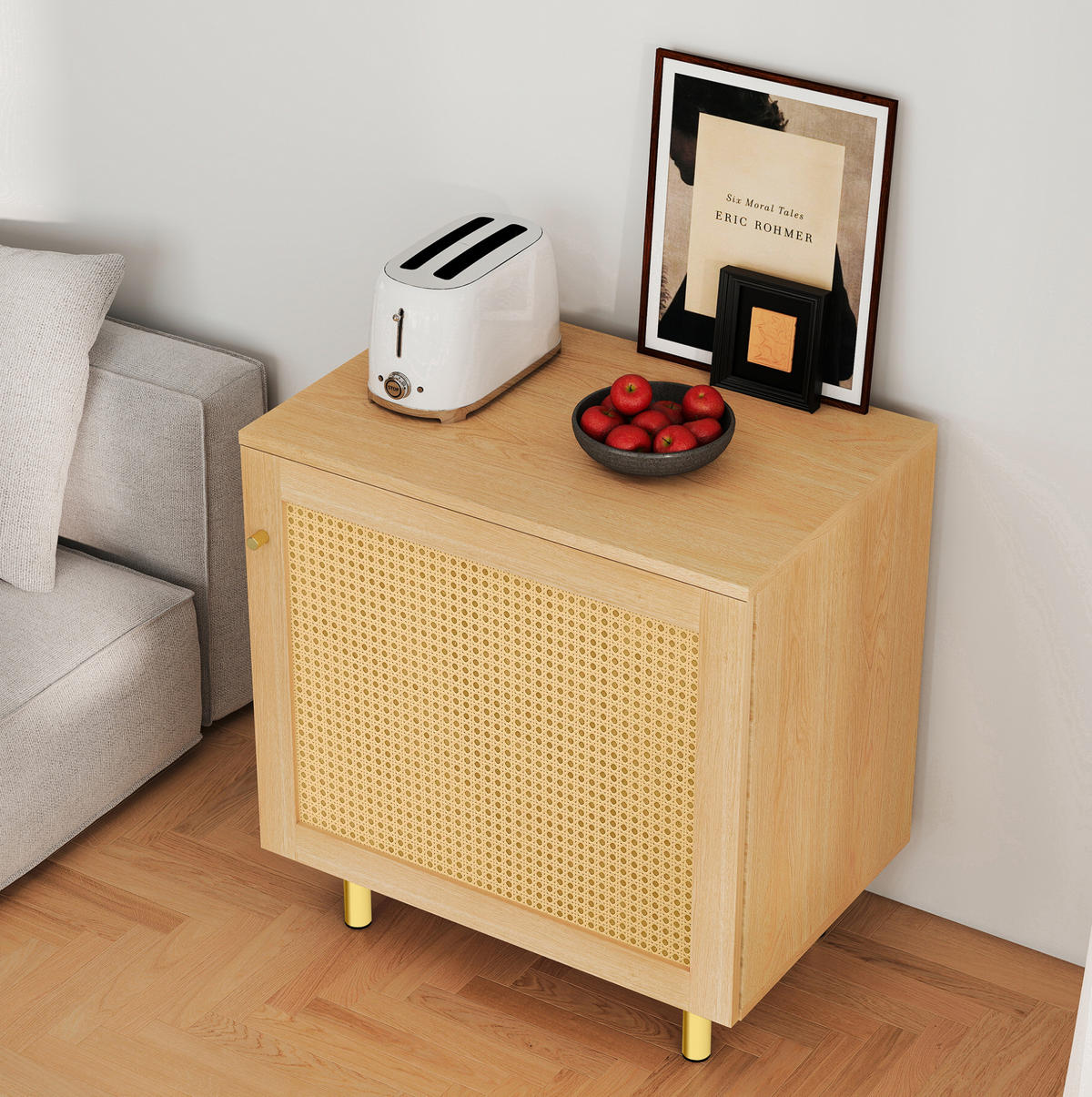 SIDEBOARD 60/40/63 cm aus MDF mit Rattangeflecht-Tür Natur - Naturfarben, Holzwerkstoff (60/63/40cm) - Modenvie