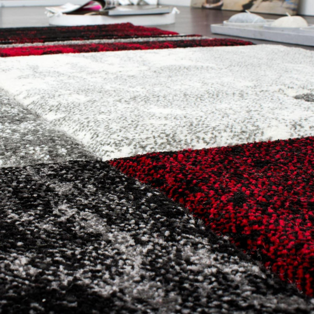 KURZFLOR-TEPPICH DIAMOND 663 GRAU-ROT 80X150 - Dunkelrot, Kunststoff (80/150cm) - Paco Home