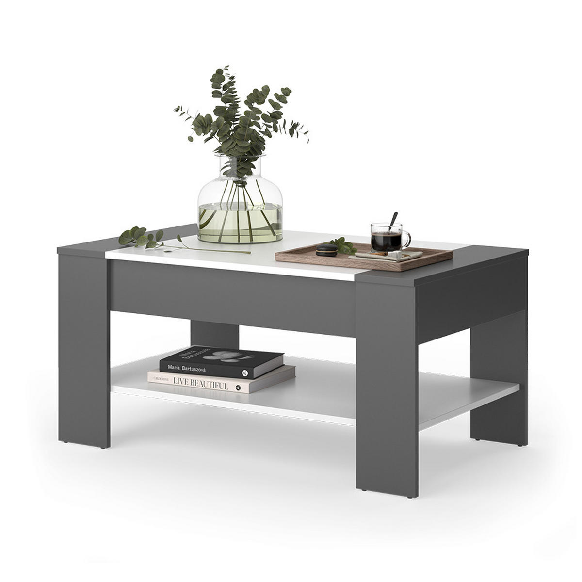 COUCHTISCH August Anthrazit/Weiß 99.6 x 58.8 cm mit Schublade - Anthrazit/Weiß, Holzwerkstoff (58.8/99.6/48.2cm) - Vicco