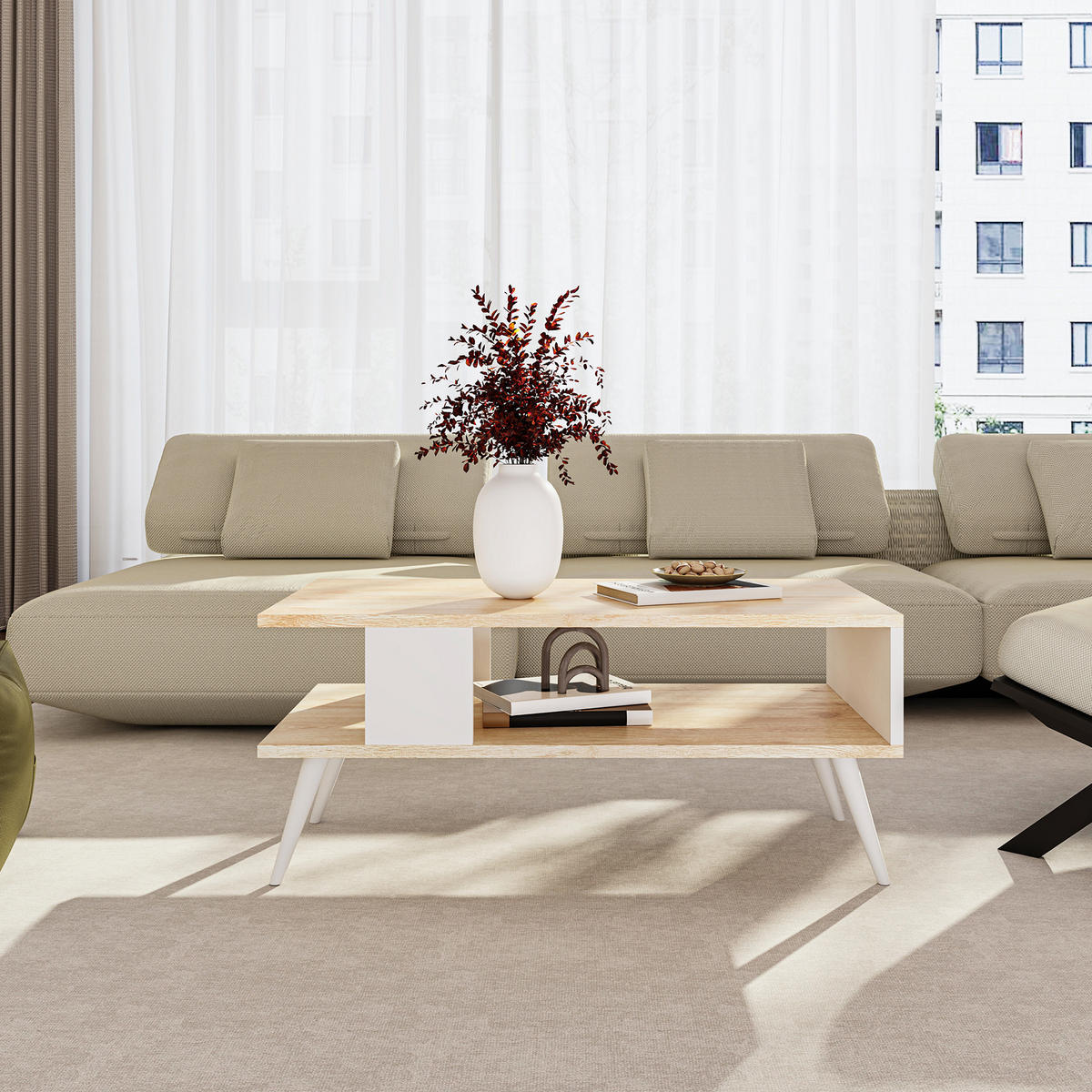 COUCHTISCH Lycksele 90/45/40 - Eichefarben, Holzwerkstoff/Kunststoff (45/90/40cm) - [en.casa]