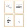 POSTER Set mit 4 Gin TypografieStil A3 Rahmen aus hellem Holz - Beige, Papier (29.7/3cm) - Nacnic