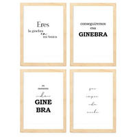 POSTER Set mit 4 Gin TypografieStil A4 Rahmen aus hellem Holz - Beige, Papier (29.7/3cm) - Nacnic