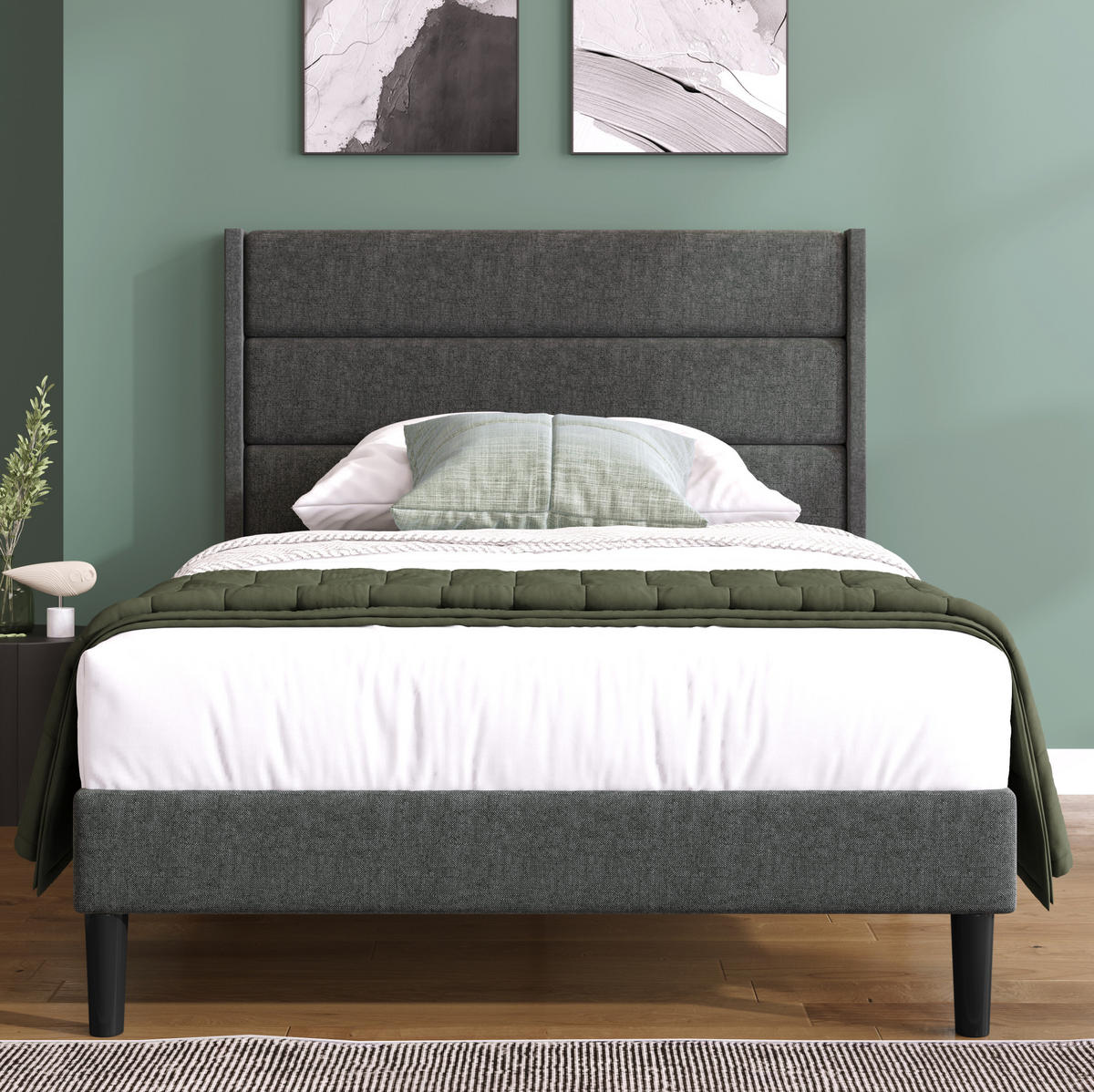 POLSTERBETT aus Leinen 90x200 cm Grau mit Lattenrost und gepolstertem Kopfteil - Dunkelgrau, Textil (90/200cm) - IVMEU