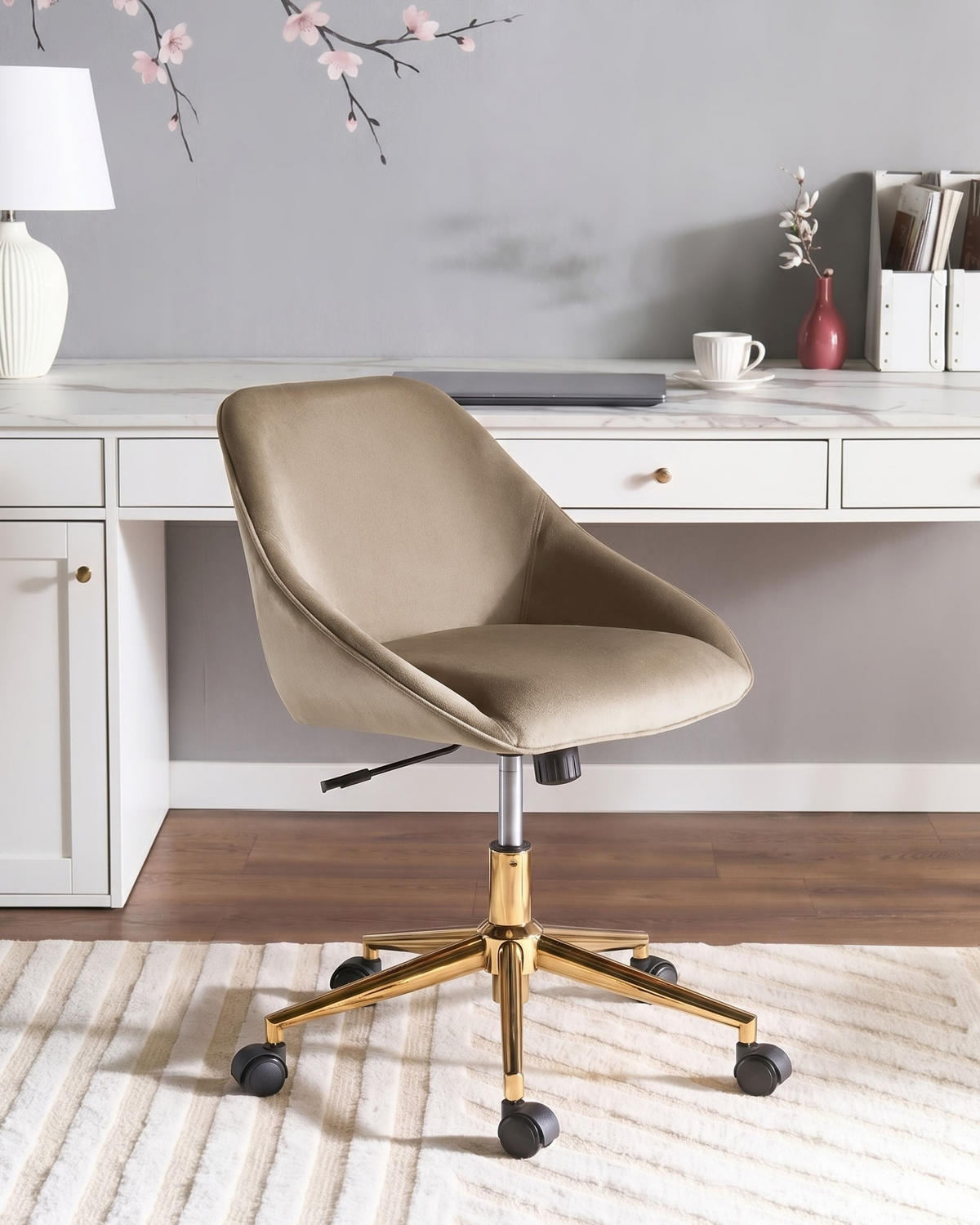SCHREIBTISCHSTUHL Samtstoff Taupe Bardsdale - Taupe, Textil (54/77/54cm) - Beliani