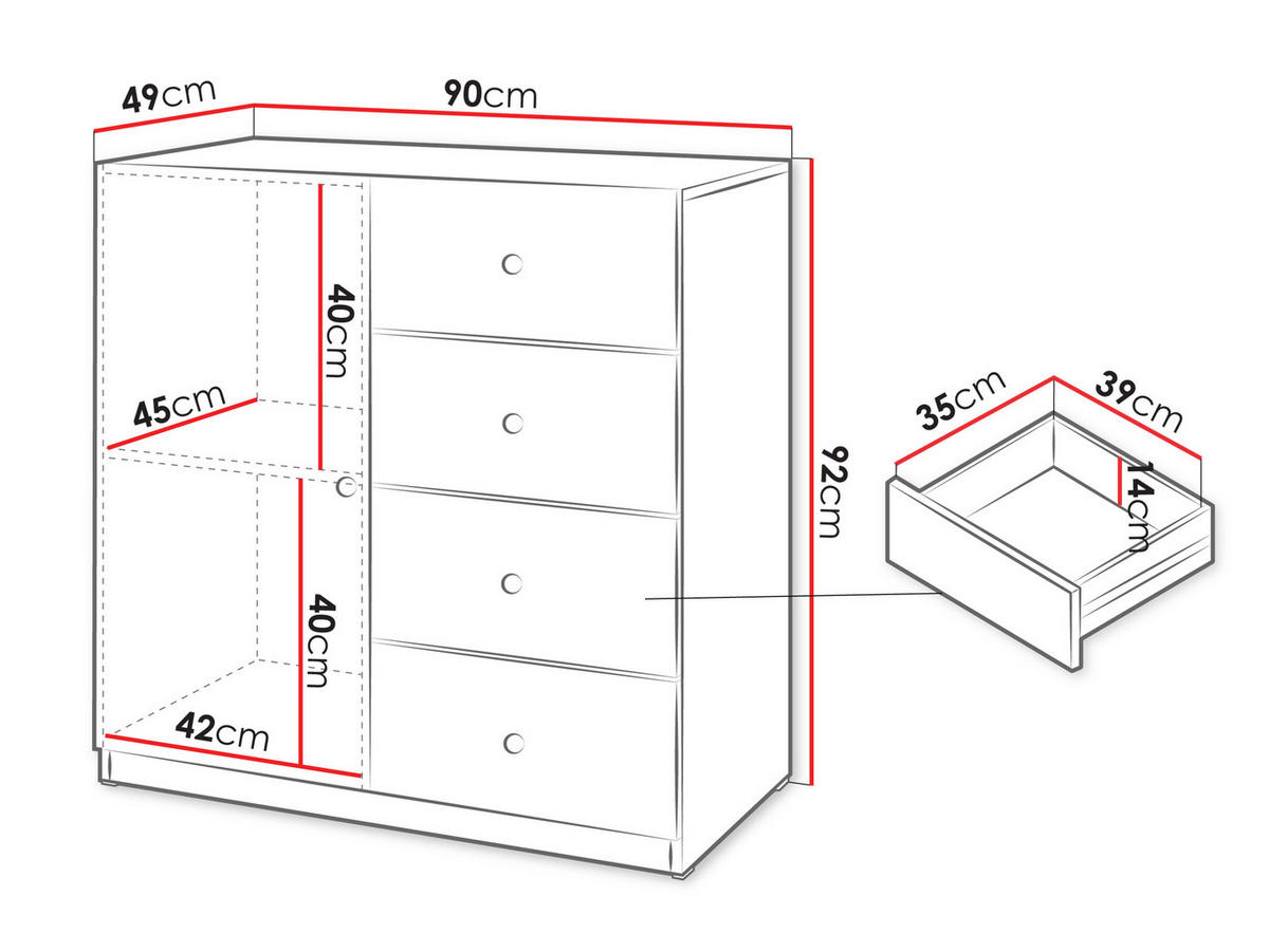 KOMMODE Ferena 1D4SZ - Kaschmir/Goldfarben, Holzwerkstoff/Kunststoff (90/92/49cm) - MIRJAN24