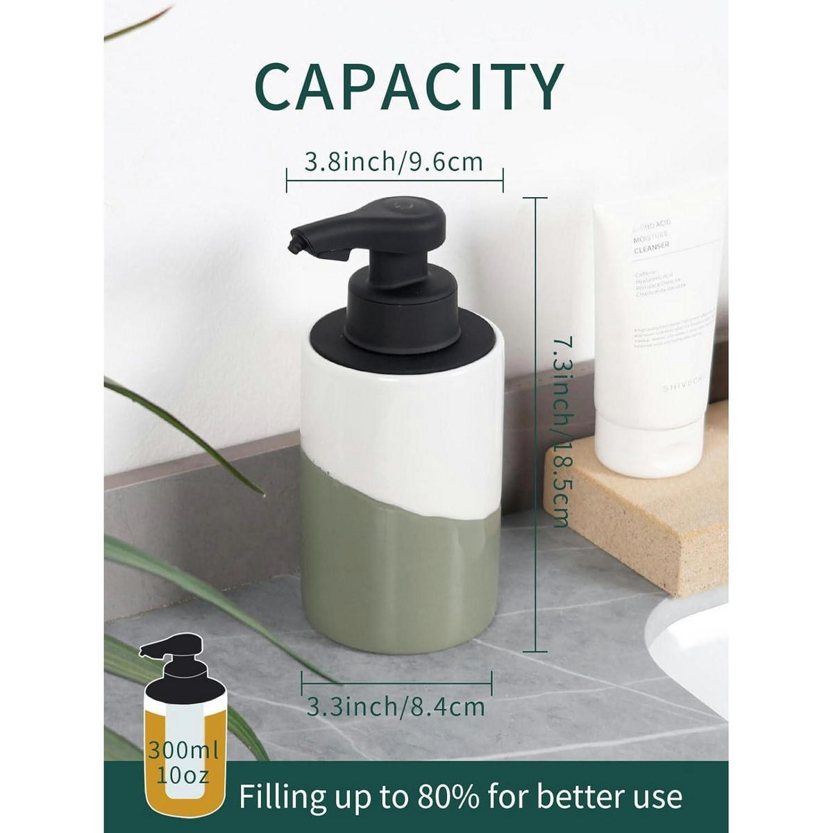 SEIFENSPENDER Automatisch Keramik Weiß-Grün 300ml - Multicolor, Keramik (8.4/18.5/9.6cm)