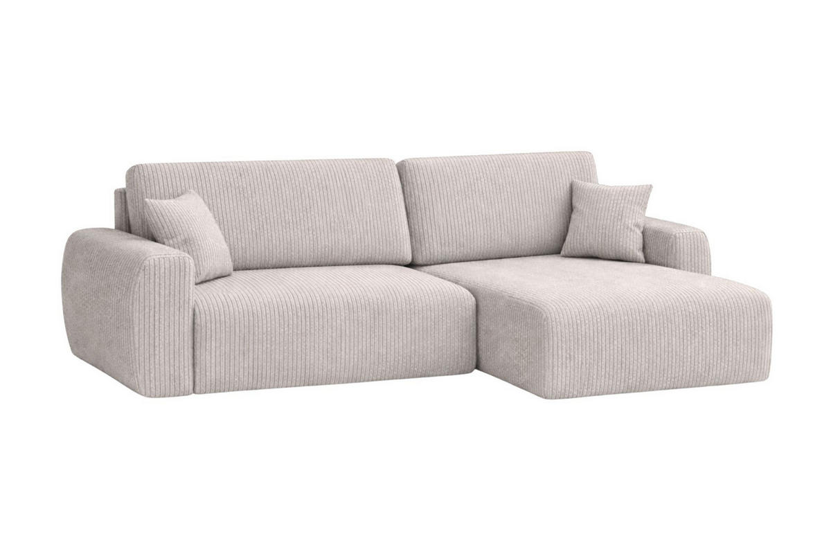 ECKSOFA Mit Schlaffunktion Ariel L, Cordstoff, Stoff Poso, Beige, Rechts - Beige, Holz (250/142cm) - Kaiser Möbel