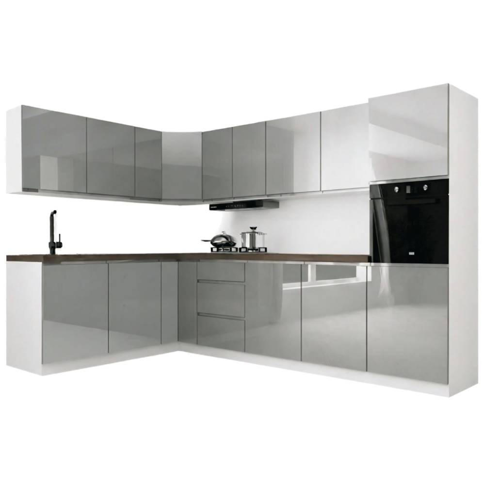 WINKELKÜCHE 320 cm x 200 cm - Aspen KA24-M320 - in Grau/Hochglanz - Grau, Holz (520/212/58cm)