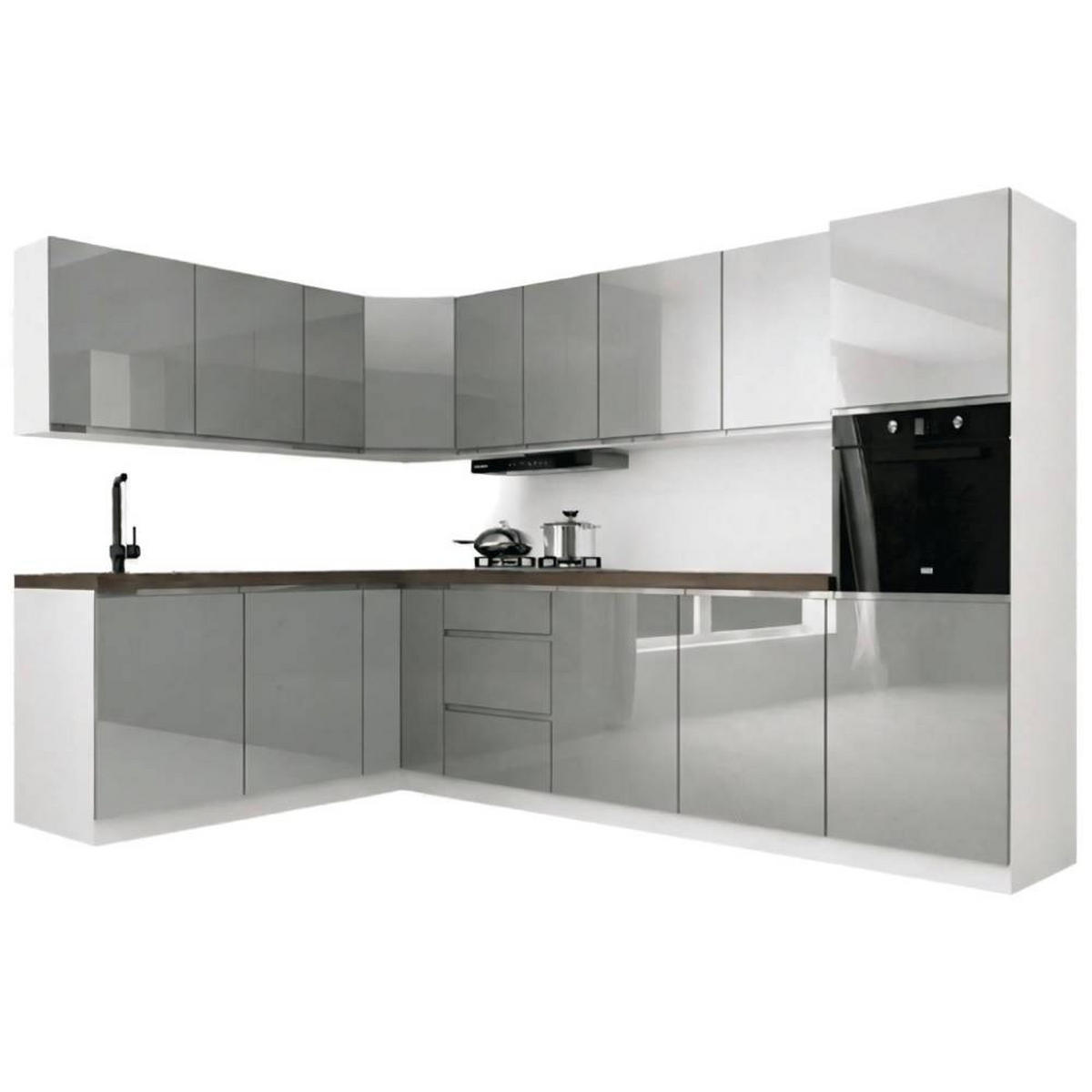 WINKELKÜCHE 320 cm x 200 cm - Aspen KA24-M320 - in Grau/Hochglanz - Grau, Holz (520/212/58cm)