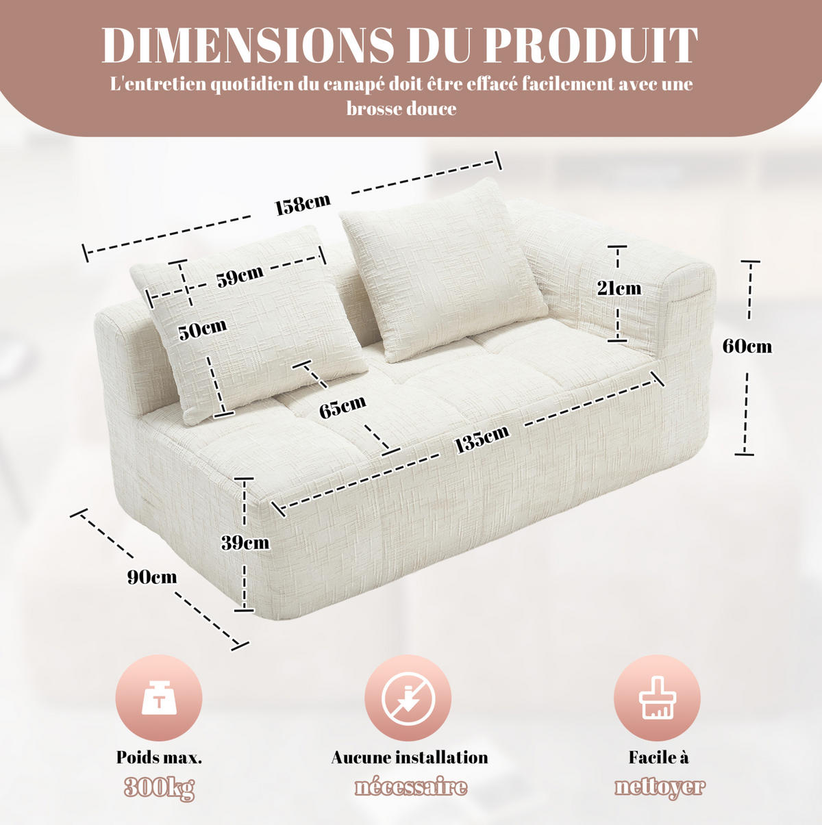 2-SITZER 158/90/60 cm Beige aus Chenille mit Seitentaschen - Beige, Textil (90/60/158cm) - OKMYHOME
