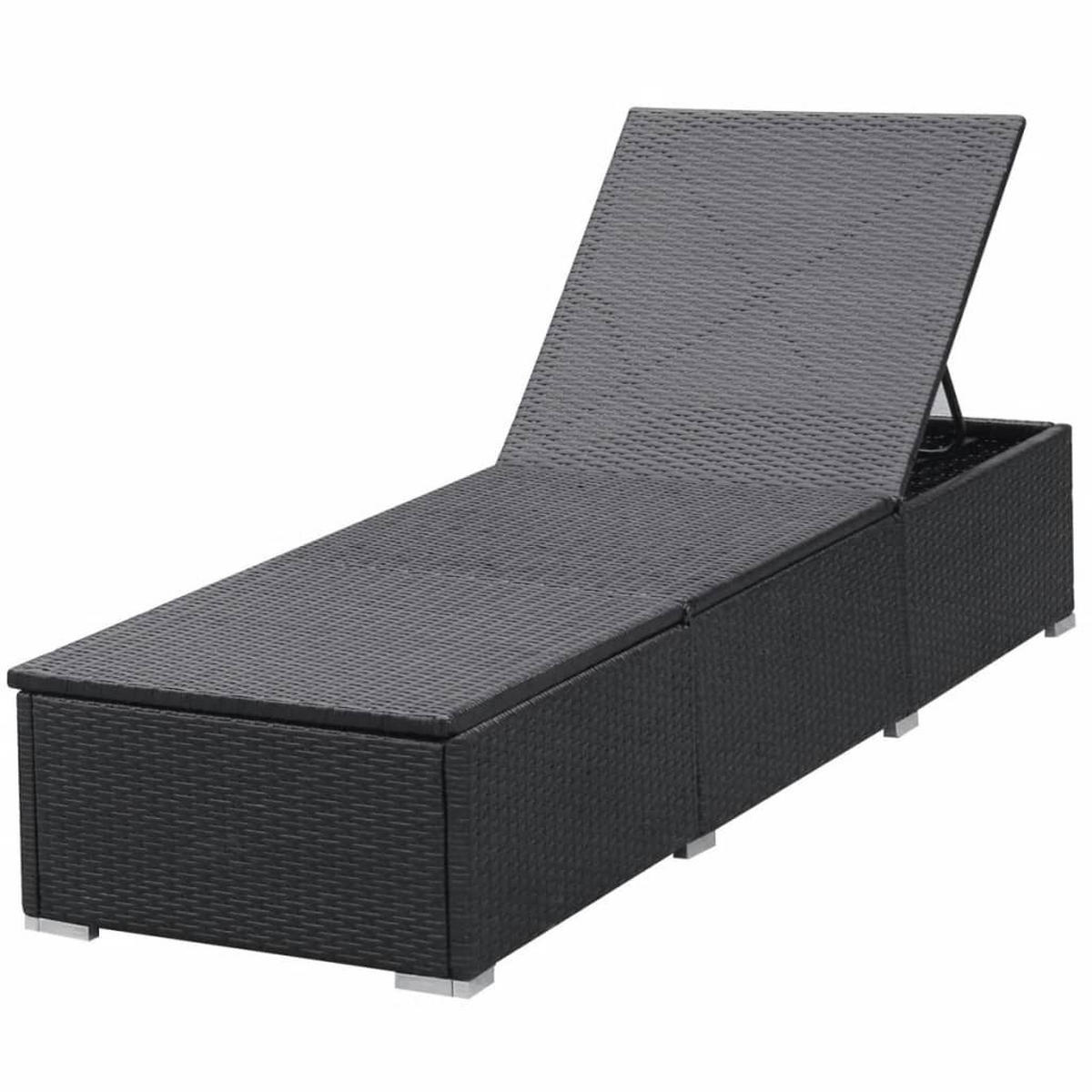 SONNENLIEGEN mit Auflage 2 Stk. Poly Rattan Schwarz - Schwarz, Kunststoff (60/31/195cm) - furnicato