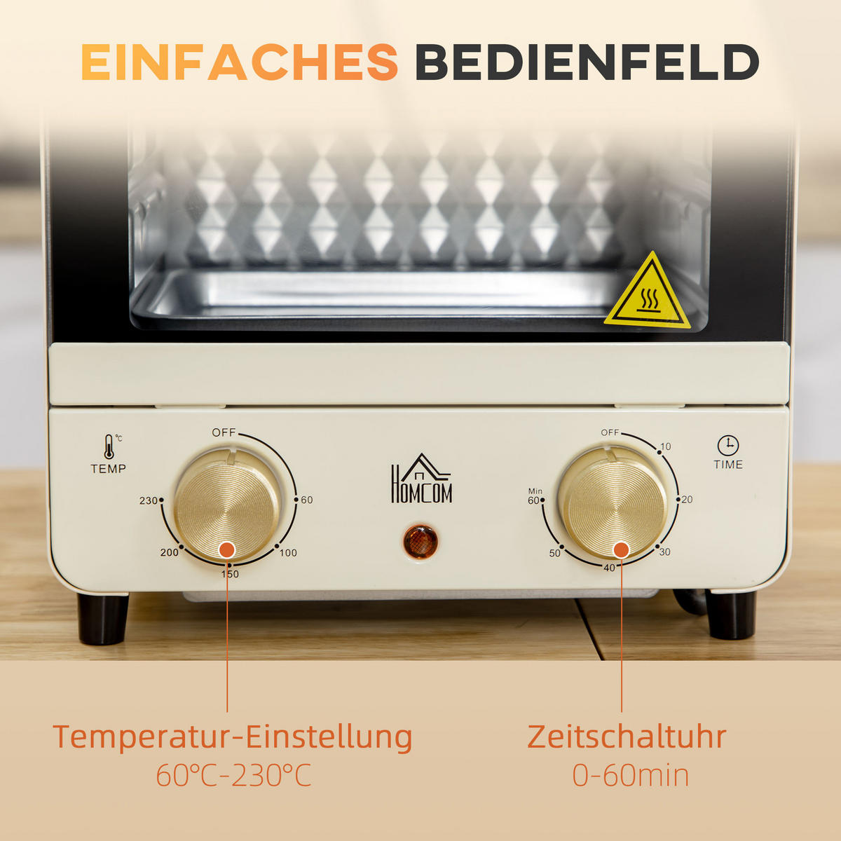 MINIBACKOFEN Eisen Edelstahl gehärtetes Glas Cremeweiß - Creme, Metall (25.5/27.5/32cm) - HOMCOM
