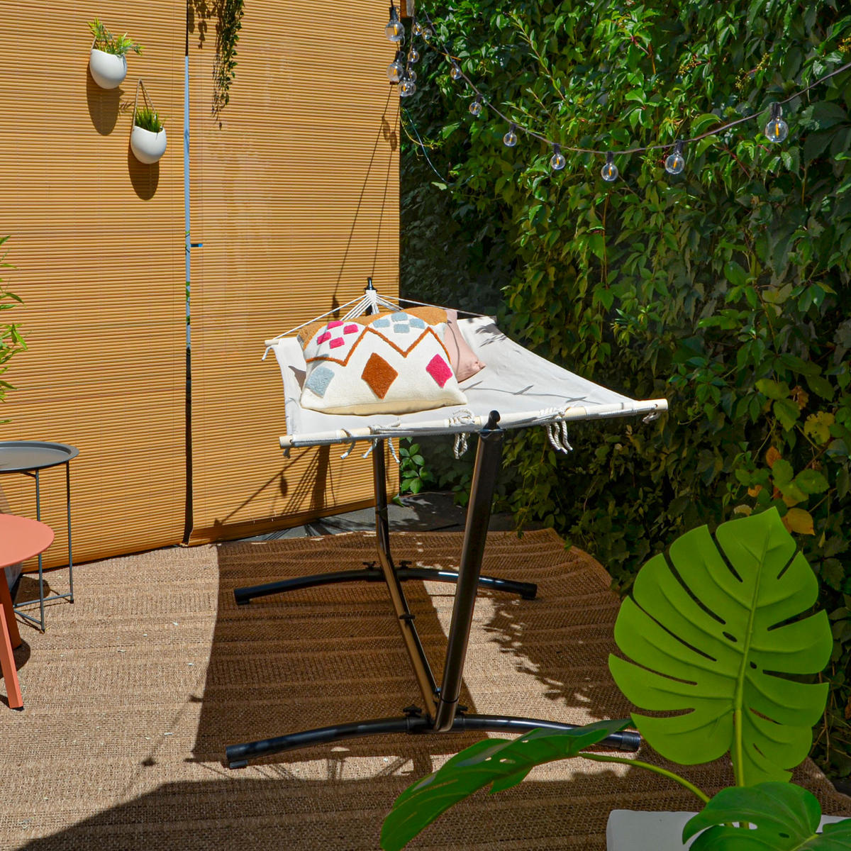 HÄNGEMATTE mit Gestell 310/100 cm, Beige/Schwarz - Schwarz, Metall (100/95/310cm) - Amanka