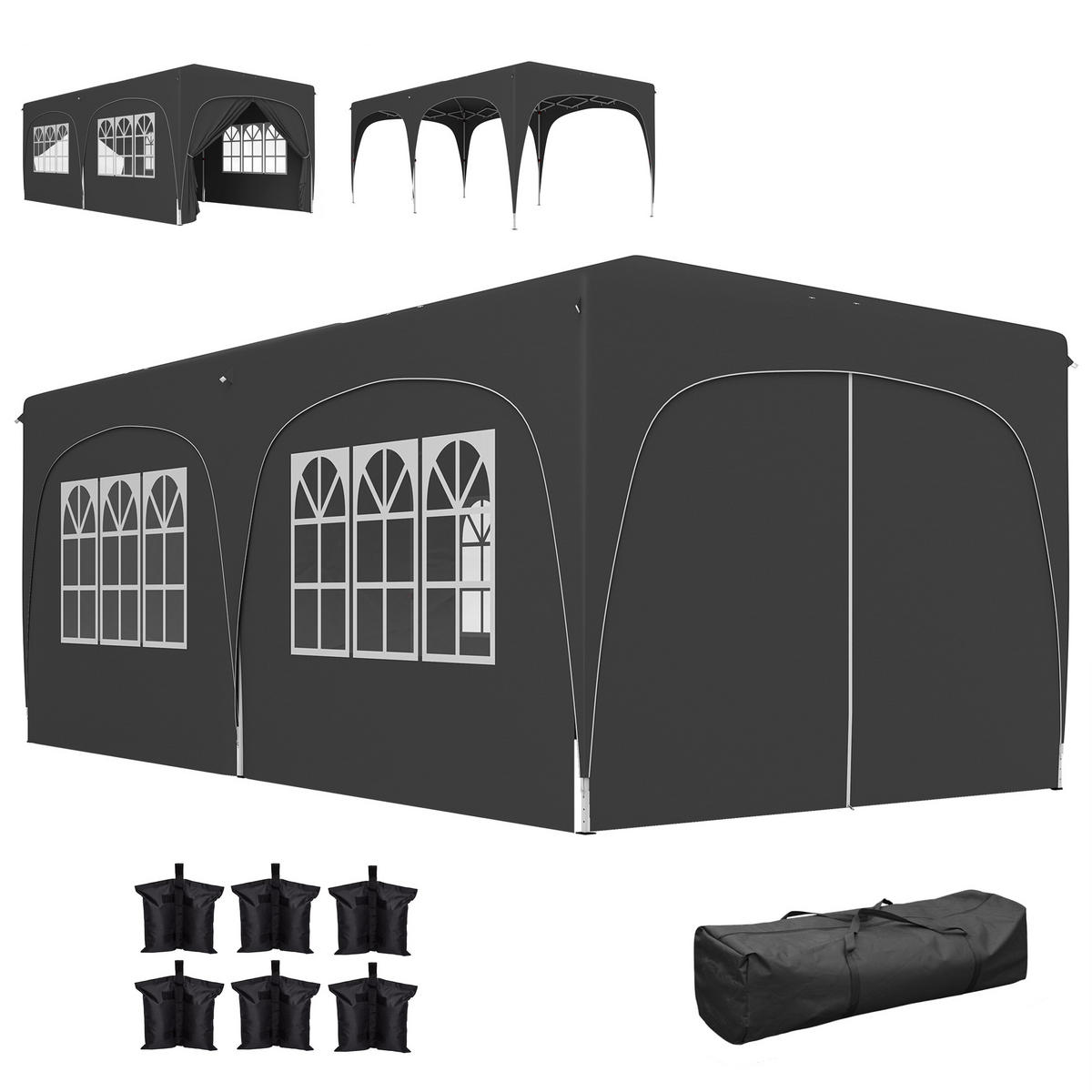 FALTPAVILLON, 6x3m, Seitenwände, UPF50+, höhenverstellbar, Tragetasche, Dunkelgrau - Multicolor, Metall (597/270/300cm) - FORIOUS