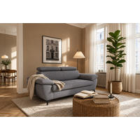2,5-SITZER Karlstad Chenille Grau verstell. Kopfstützen B 194 cm - Grau, Kunststoff/Textil (194/84/100cm) - foamnova