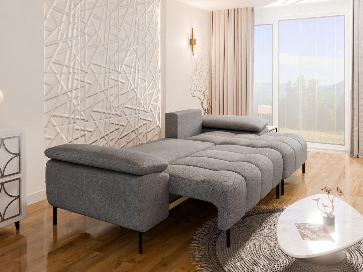 ECKSCHLAFSOFA 4-Sitzer DOLUS – Modernes Ecksofa mit Schlaffunktion Rechts montierbar, Grau - Grau, Holz (141/277cm) - Panda Möbel