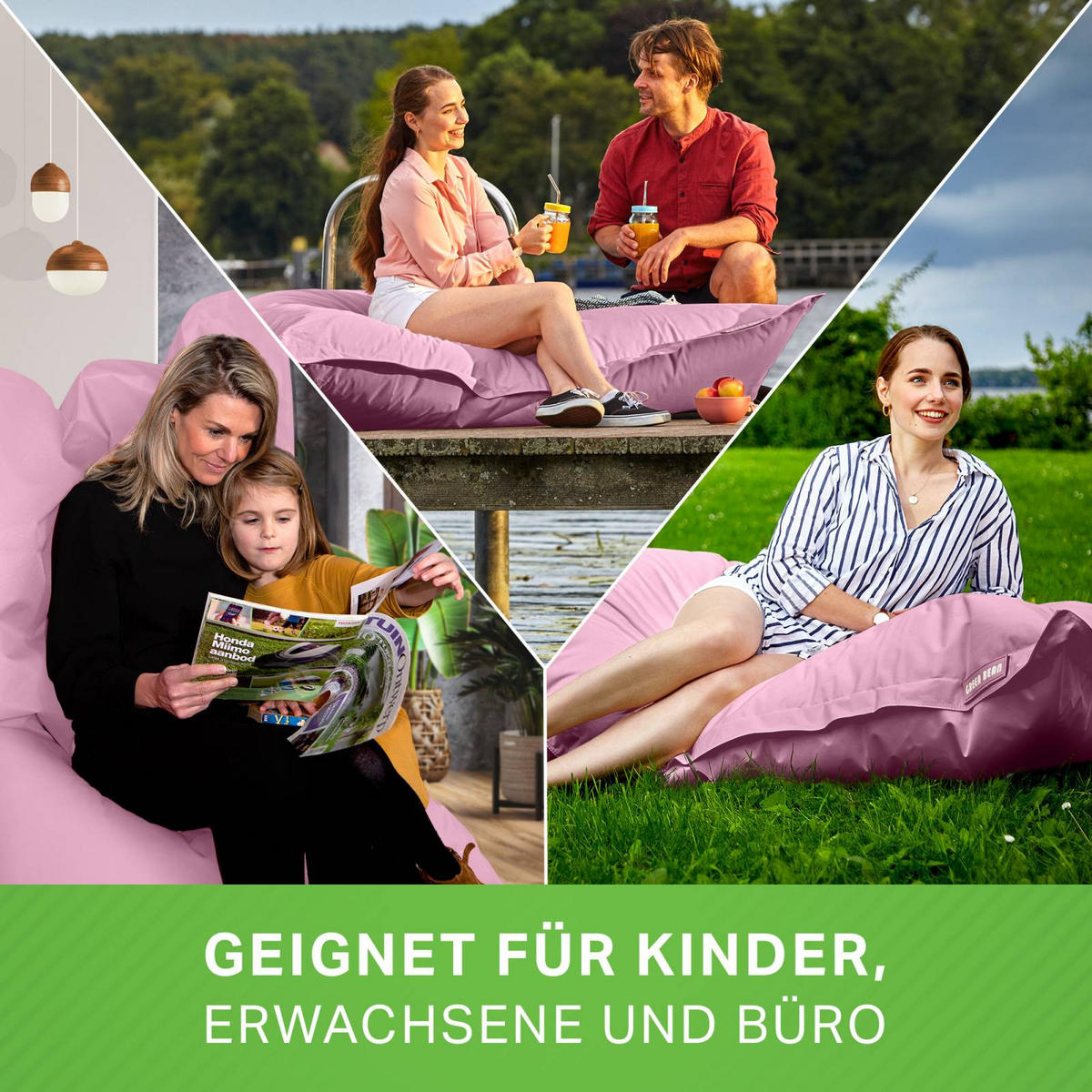 RIESEN-SITZSACK "Square" 140x180cm 380 L - Rosa, Textil (140/25/180cm) - Green Bean