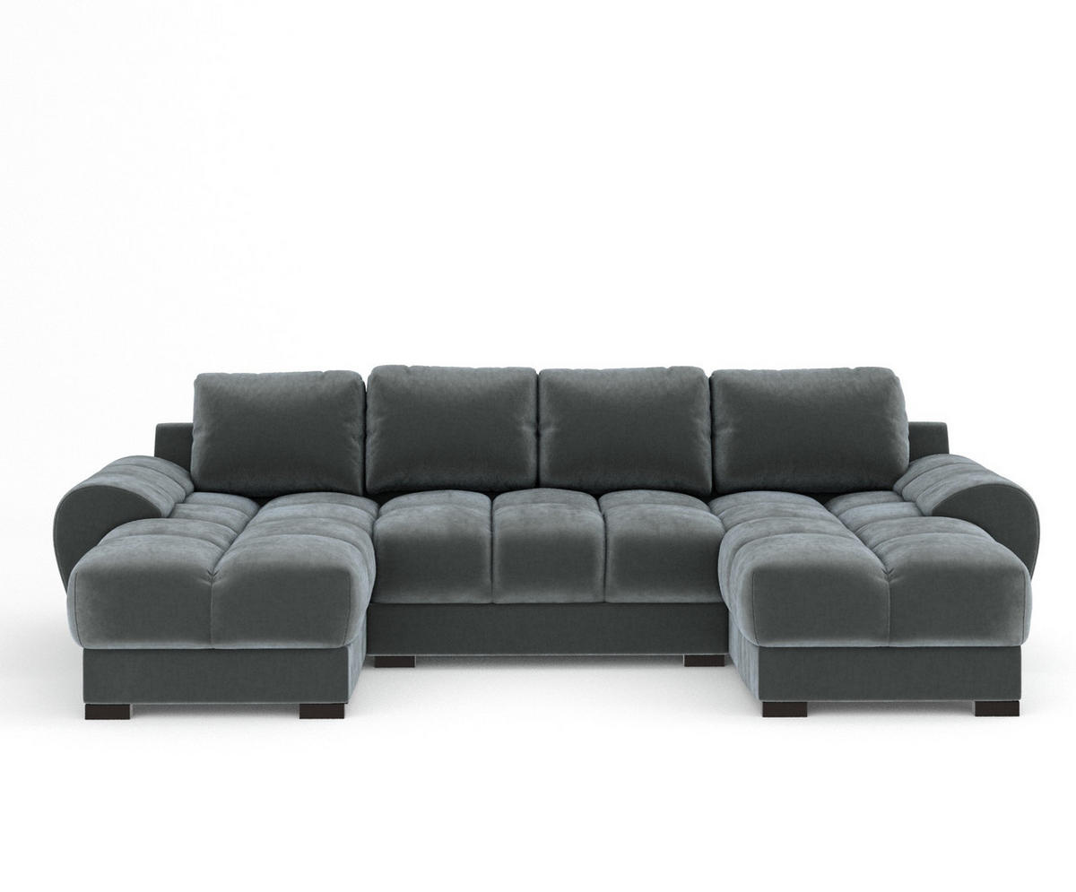 WOHNLANDSCHAFT Peebles Dunkelgrau Samtstoff - Schwarz/Grau, Holz/Holzwerkstoff (330/90/175cm) - Maison de Reve