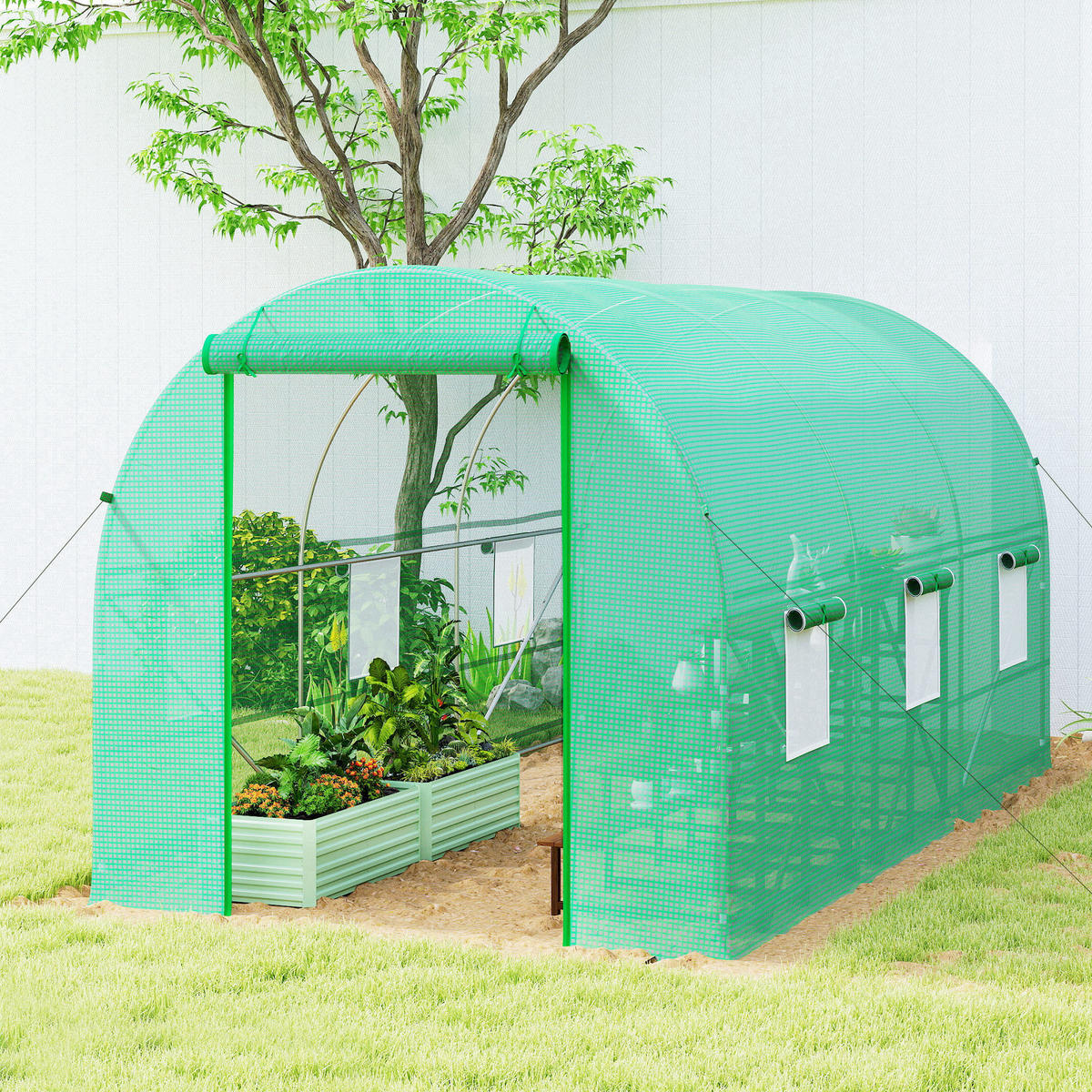 GEWÄCHSHAUS DE-12058 8 m² mit Tür und 6 Fenstern Grün - Grün, Kunststoff (200/200/400cm) - ComfortXL