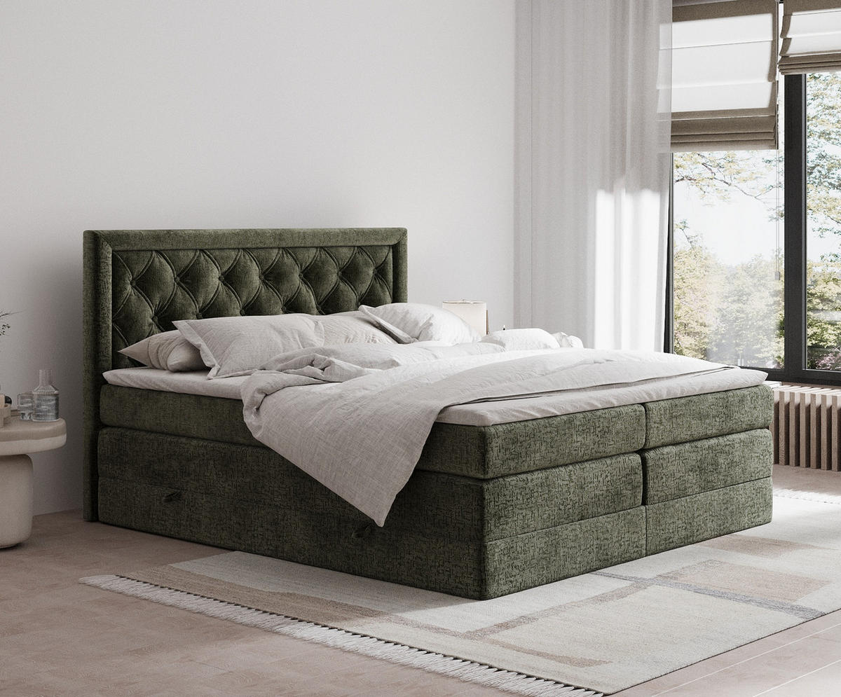 BOXSPRINGBETT Aurelia Olivenfarbe 180/200 cm - Schwarz/Olivgrün, Holz/Holzwerkstoff (180/200cm) - Maison de Reve