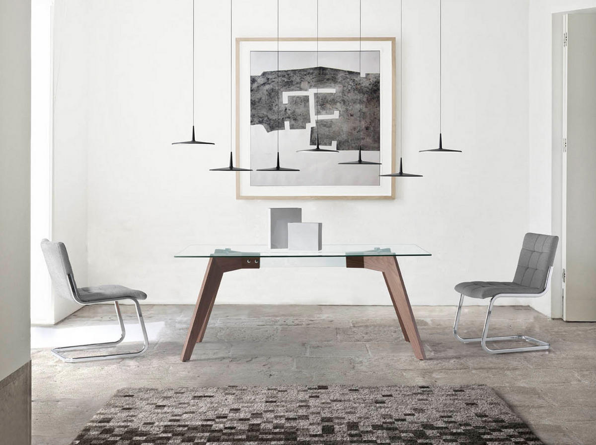 ESSTISCH Esstisch Rechteckig gehärtetes Glas aus Walnuss 160/95/76 cm - Transparent/Walnussfarben, Glas/Holz (95/160/76cm) - ANGEL CERDA