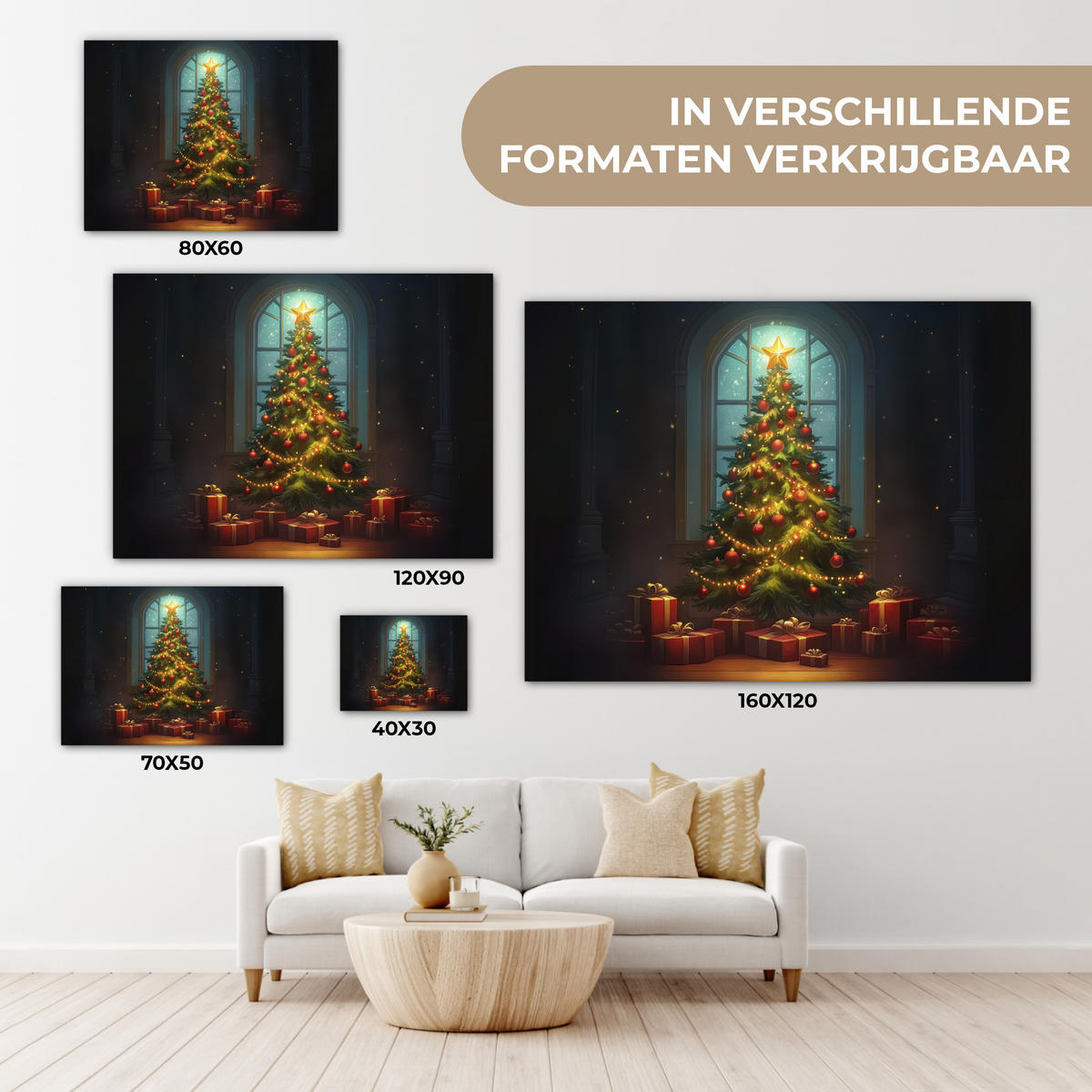 LEINWANDBILD Weihnachtsbaum - Geschenk - Winter 40x30 cm - Grün, Textil (40/30cm) - MuchoWow
