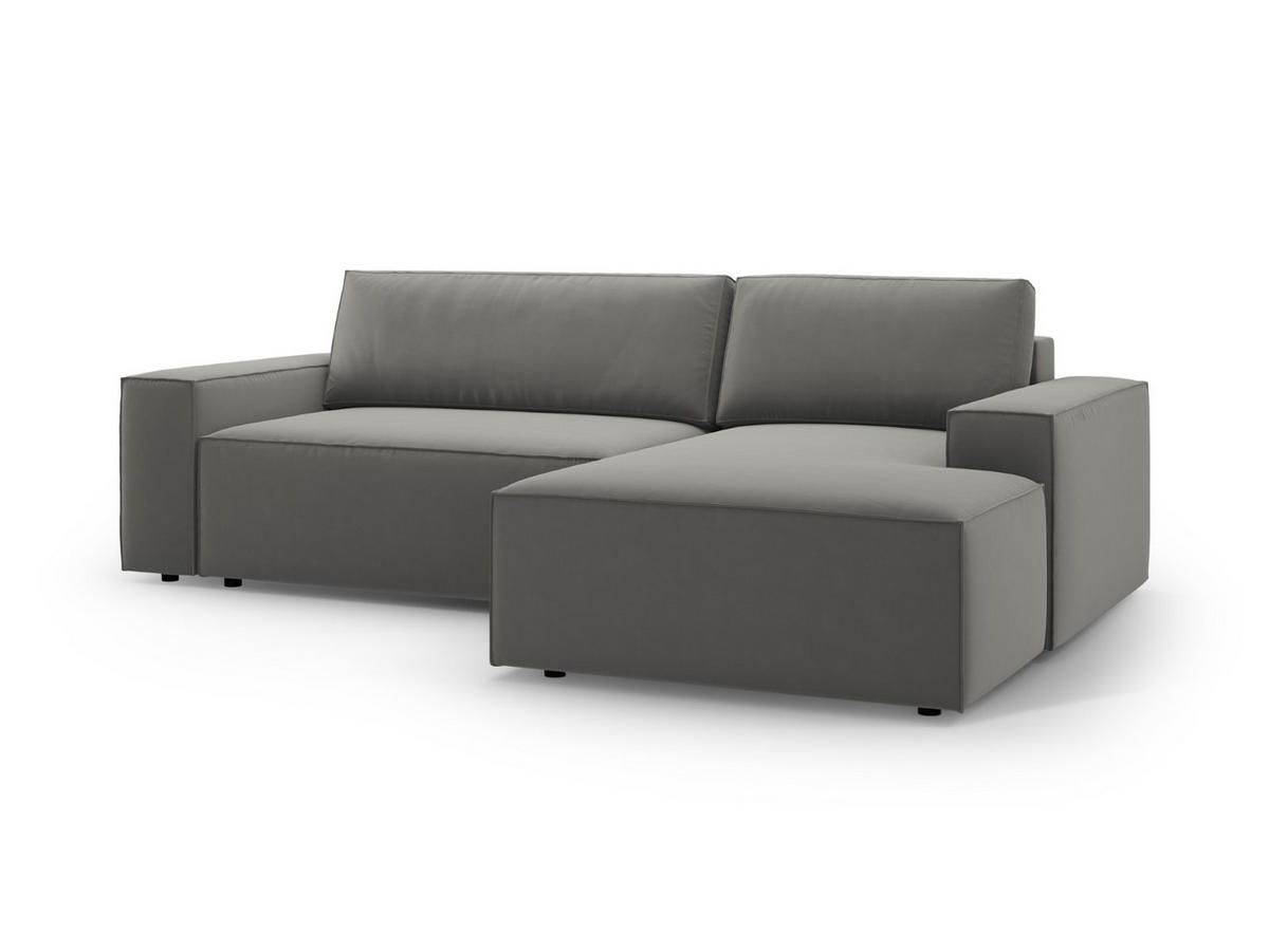 ECKSOFA ausklappbar rechts mit Container Jodie aus Samt hellgrau 3 Sitzplätze - Hellgrau, Textil (151/246cm) - Micadoni