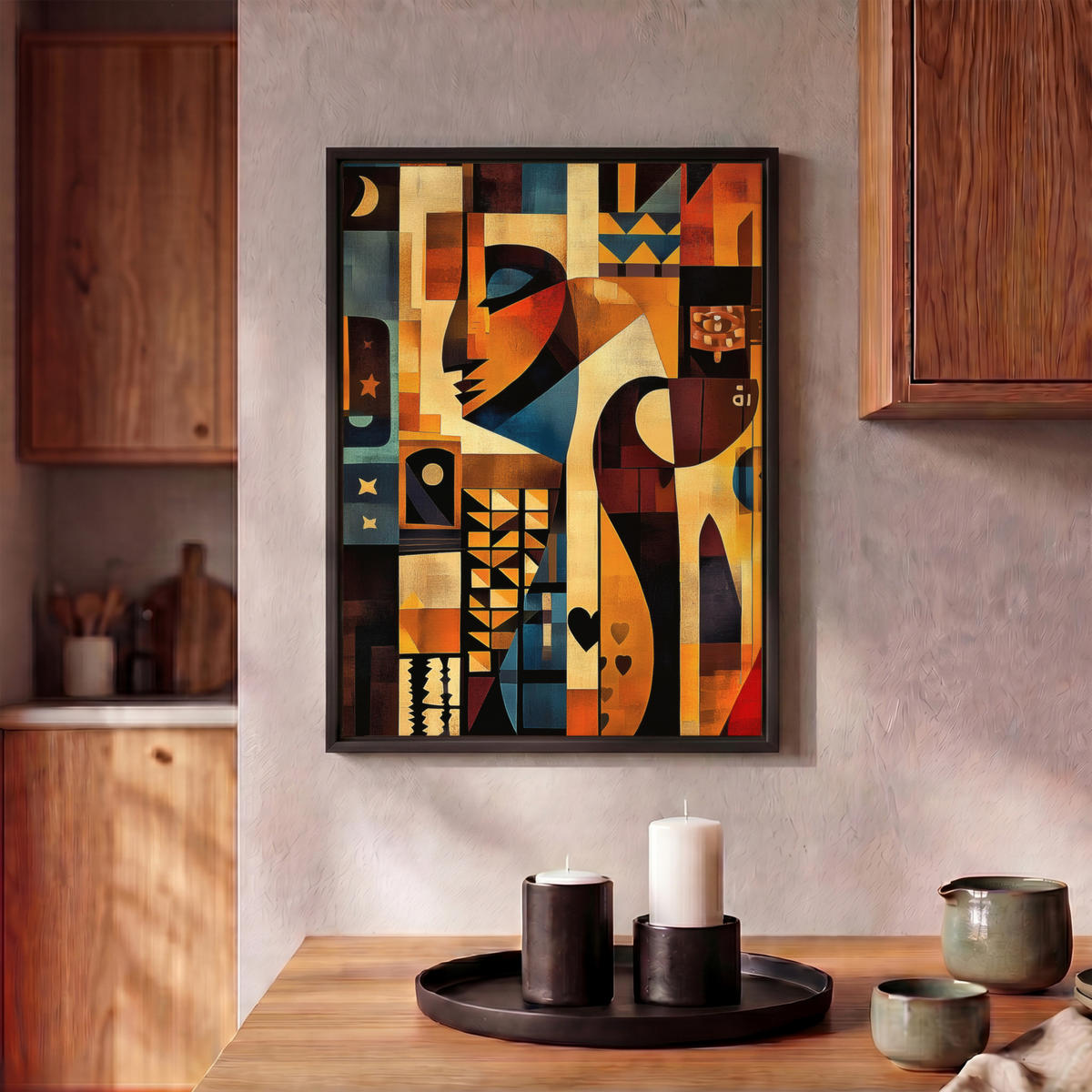 LEINWAND Bilder mit Rahmen - Figuren - Abstrakt - Symbole - 30x40 - Terracotta, Textil (30/40cm) - MuchoWow