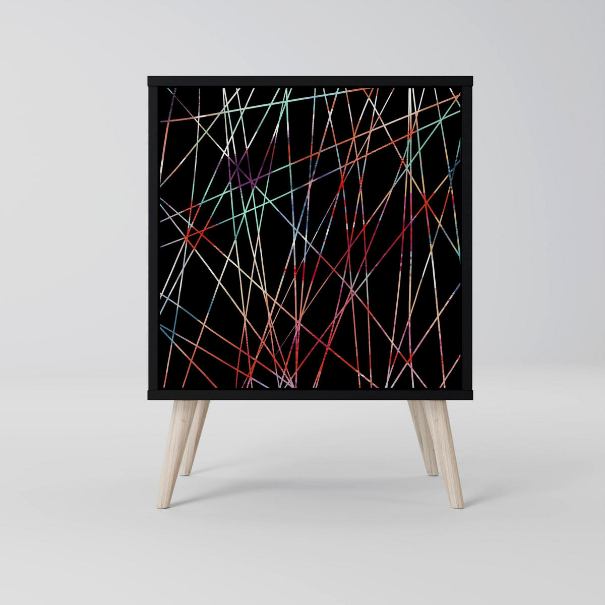 SIDEBOARD LUMINOUS SNARE, Schwarz, 57,5x42x75,5 cm, Goldfarbene Metallfüße - Goldfarben/Multicolor, Holzwerkstoff/Metall (57.5/75.5/42cm) - SpaceRebels