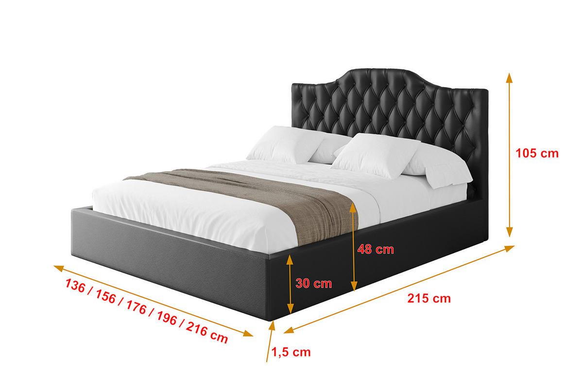 POLSTERBETT mit Bettkasten und Lattenrost, Boxbett ohne Matratze - FALIO 180x200 Schwarz Kunstleder - Schwarz Hochglanz, Holzwerkstoff/Textil (180/200cm) - ALTDECOR