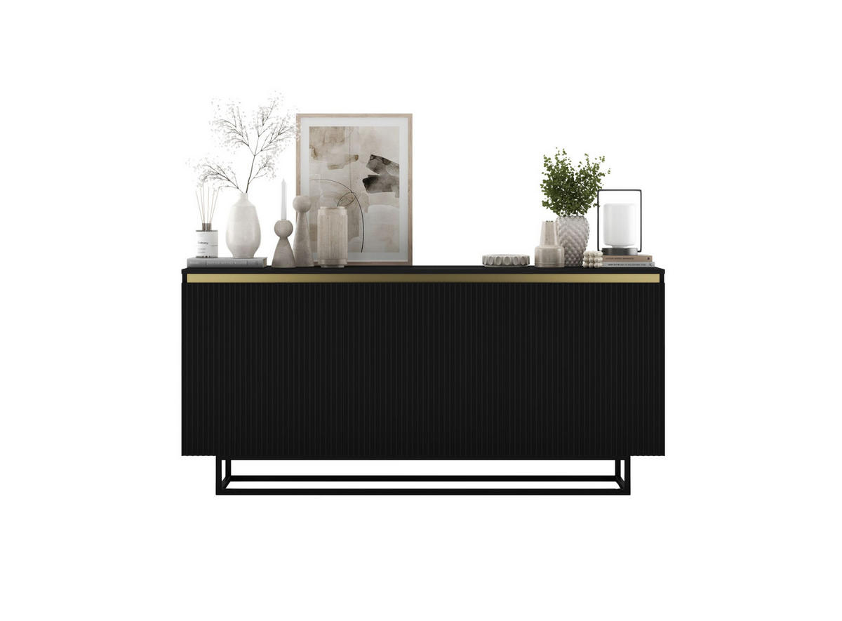 SIDEBOARD Selene 3D Schwarz Matt mit metallrahmen Glamour 167 cm - Schwarz, Holzwerkstoff/Metall (167/79/35cm) - Meble Lindner