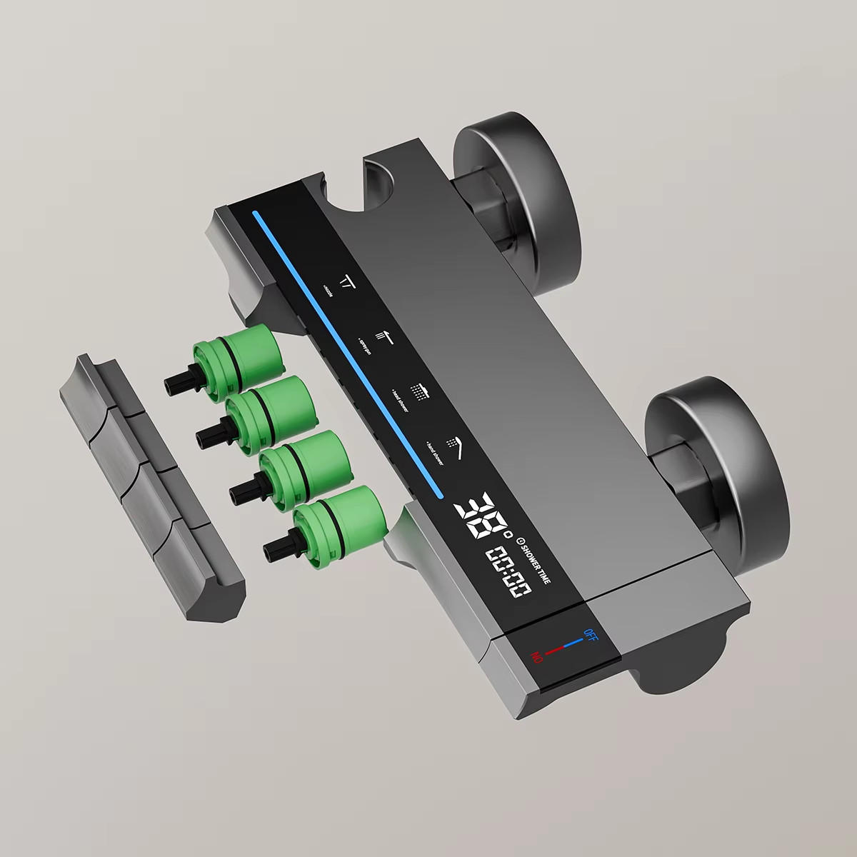 ÜBERKOPFBRAUSESET LED Messing Thermostat Digitalanzeige Heiß Kalt - Dunkelgrau, Metall (20/120/30cm) - Bextcok