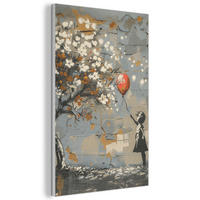 AKUSTIKBILD Baum - Graffiti - Banksy-Stil - Ballon-Mädchen Wanddeko 60x90 cm - Blaugrau, Kunststoff (60/90/0.9cm) - MuchoWow