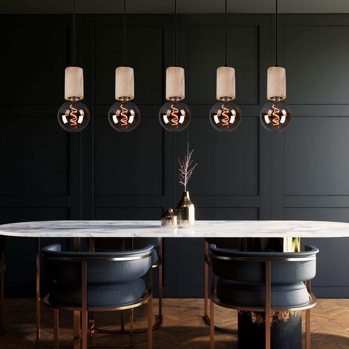 HÄNGELEUCHTE Metall Holzoptik Braun Schwarz - Braun, Holz (115/10/120cm)