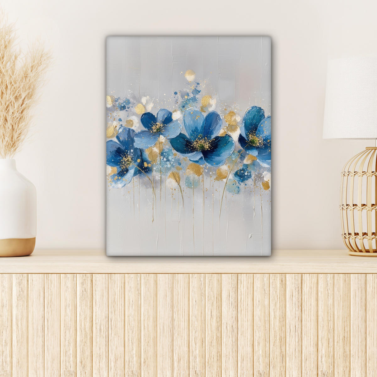 LEINWANDBILD Blumen - Blau - Abstrakt Room Decor 30x40 cm - Hellgrau, Textil (30/40cm) - MuchoWow