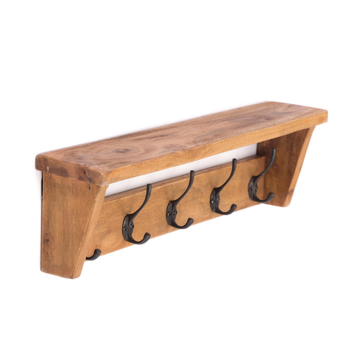 WANDGARDEROBE Gerda 50 Massivholz, mit 5 Haken und Ablage naturfarben - Naturfarben, Holz (50/14/10cm) - CREEDWOOD