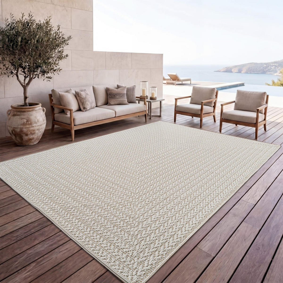 OUTDOORTEPPICH 120/170 cm Waregem 627 - Creme, Kunststoff (120/170cm) - Paco Home