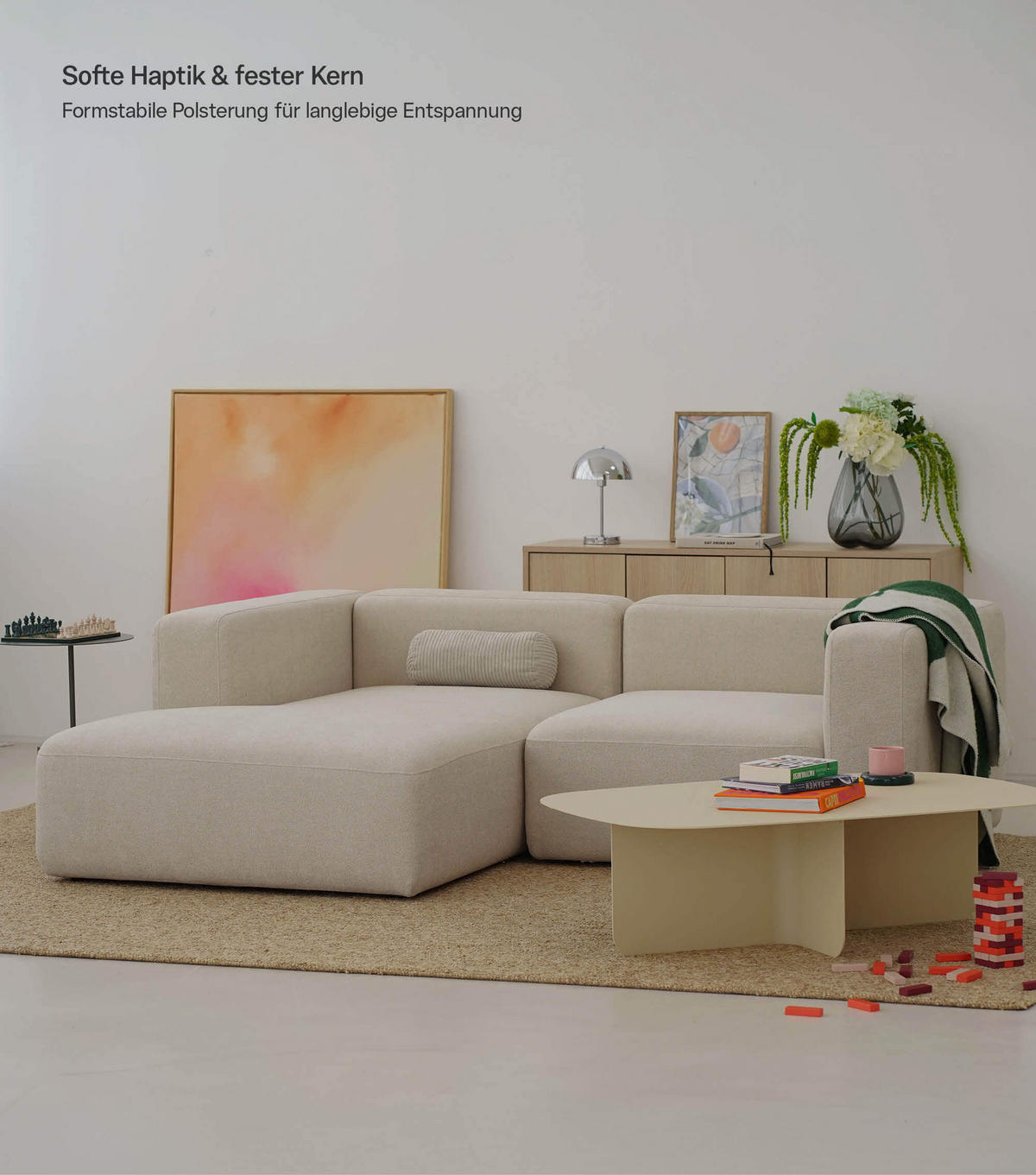 ECKSOFA modular Cubo 3-Sitzer - Beige, Textil (226/179cm) - Mokebo
