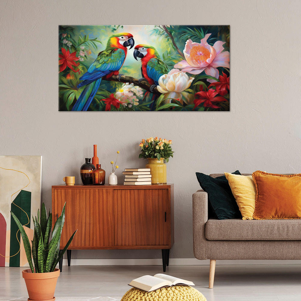 LEINWANDBILD Bunte tropische Dschungelpapageien 100x50cm - Multicolor, Textil (100/50cm) - Feeby