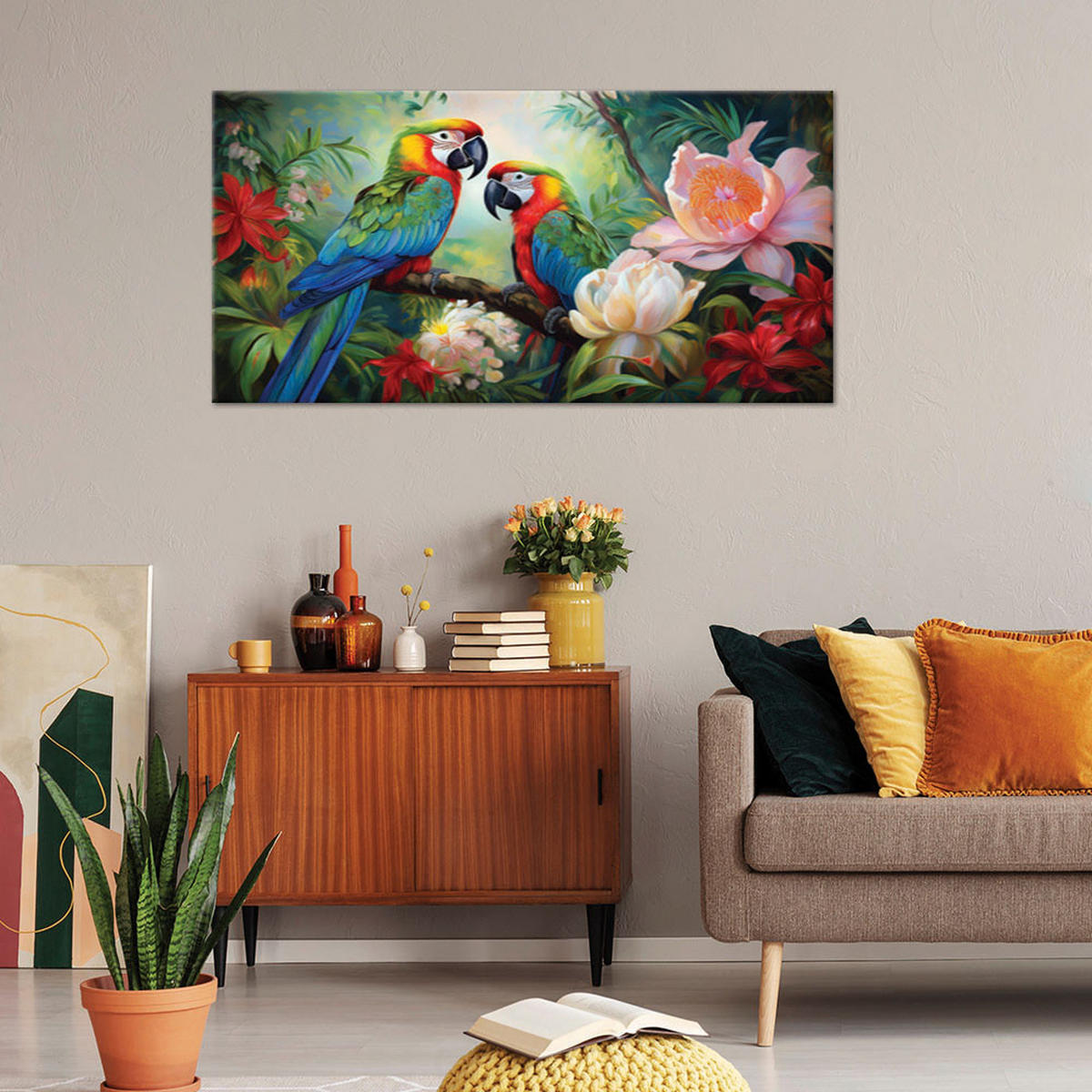LEINWANDBILD Bunte tropische Dschungelpapageien - Multicolor, Textil (80/40cm) - Feeby