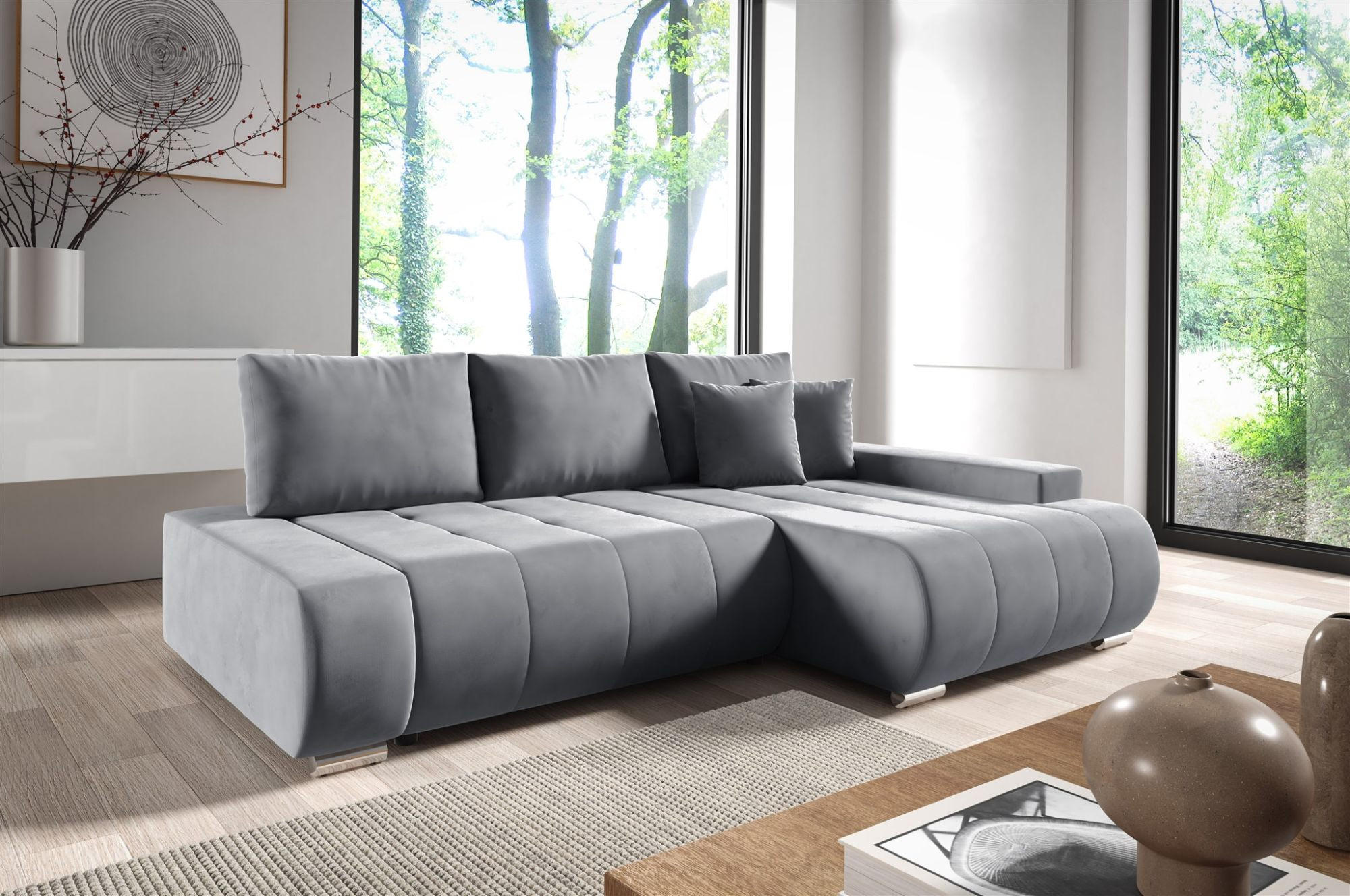 ECKSOFA Elmo - Grau, Holzwerkstoff/Textil (227/153cm) - Fun Möbel