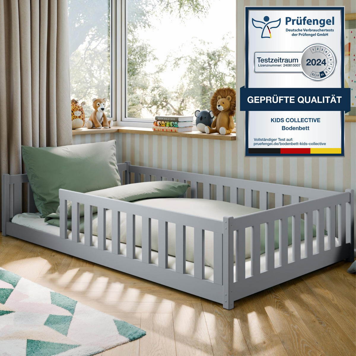 BODENBETT 120x200 cm in Aschgrau - Hellgrau, Holz (120/200cm) - Kids Collective