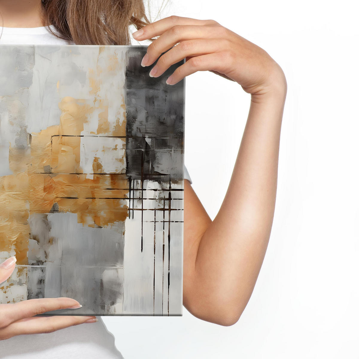 LEINWANDBILD Abstraktion Moderne Kunst 120x80 - Beige/Schwarz, Textil (120/80cm) - Muralo