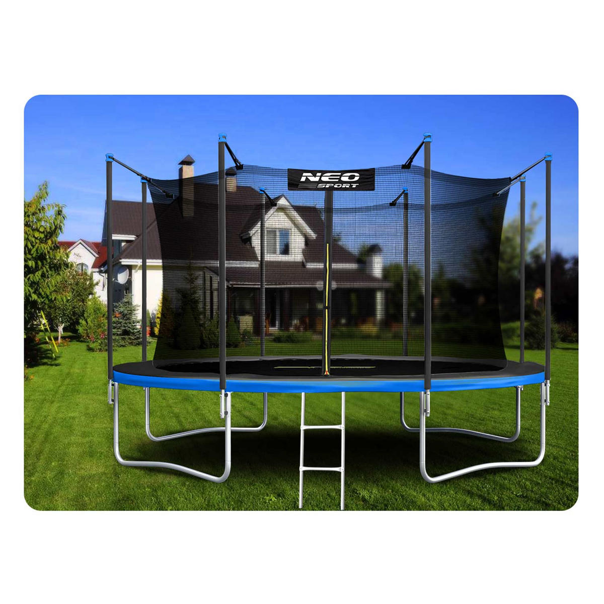 GARTENTRAMPOLIN 13 ft/404 cm mit Innennetz und Leiter - Blau, Metall (404/404cm)