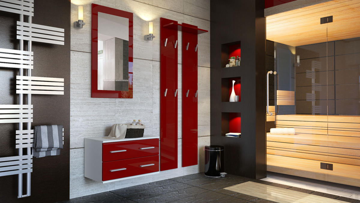 GARDEROBE Kioto Front in Bordeaux Hochglanz - Bordeaux, Holzwerkstoff (170/200/35cm) - Vladon