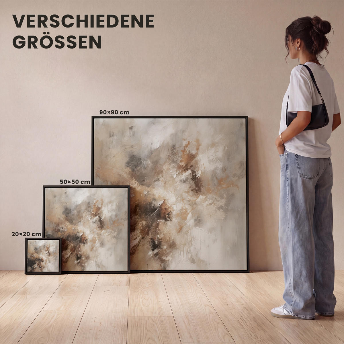 LEINWAND Bilder mit Rahmen - Farbe - Abstrakt - Beige - Kunst - 20x20 - Greige, Textil (20/20cm) - MuchoWow