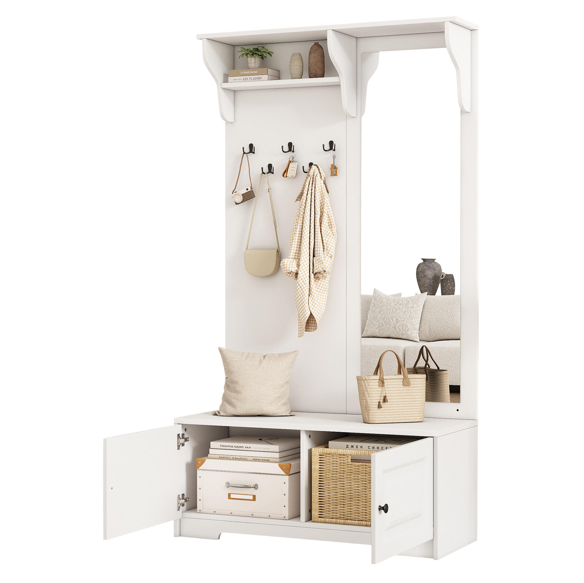 GARDEROBE mit Spiegel 100 x 40 x 180 cm MDF White - Weiß, Holzwerkstoff (40/180/100cm) - Beauniv