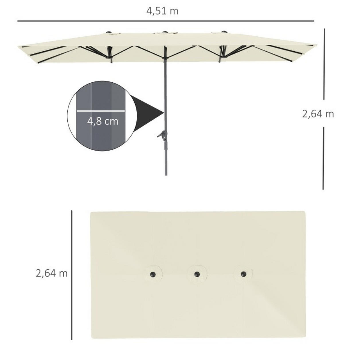 DOPPELSONNENSCHIRM aus Polyester & Metall 451x264x264 cm in Beige mit Kurbel - Beige, Metall (264/264cm) - Modfu